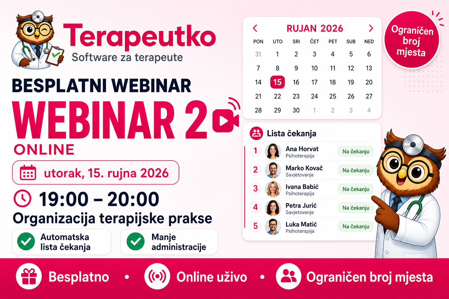 Terapeutko webinar #2 — organizacija terapijske djelatnosti, 15. rujna 2026.